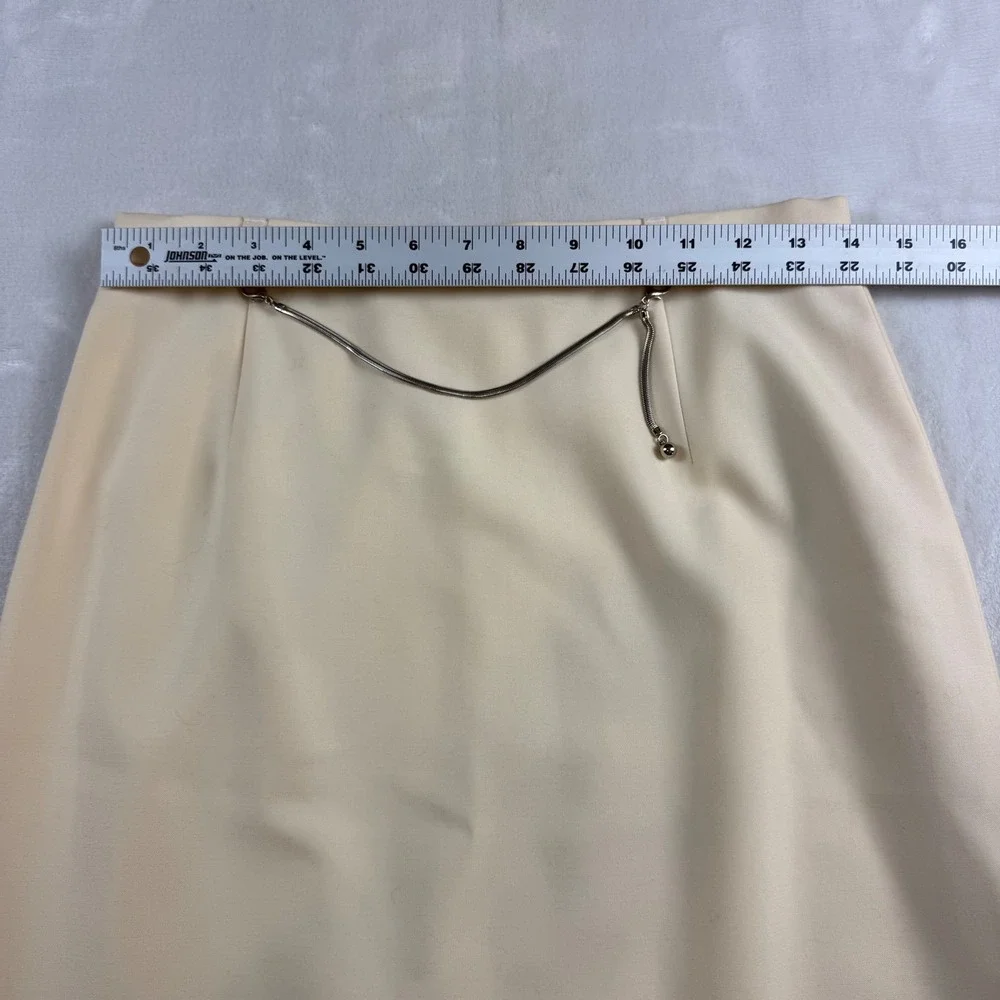 Vintage Escada Virgin Wool Pencil Skirt Womens 8‎ Cream Chain Detail Classic NWT